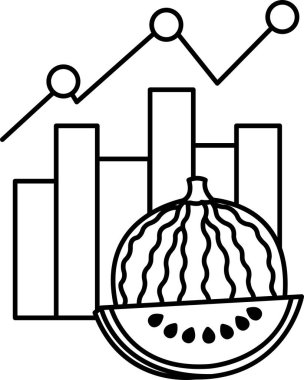 Yukarı doğru giden bir çizgi ve aşağı inen bir çizgi. Grafiğin sağ tarafında bir karpuz var.