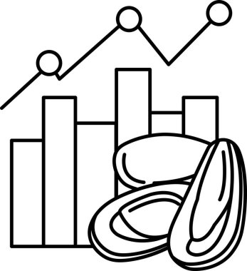 Yukarı aşağı giden bir çizgi ve bir sürü daire olan bir grafik. Çemberler grafiğin sağ tarafında.