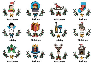 Noel ve bayramlar konseptinde bir dizi çizim.