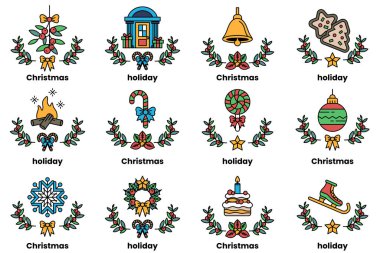 Noel ve bayramlar konseptinde bir dizi çizim.