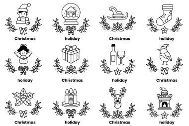 Noel ve bayramlar konseptinde bir dizi çizim.
