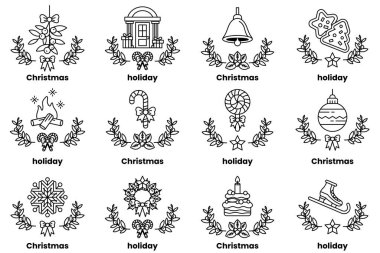 Noel ve bayramlar konseptinde bir dizi çizim.