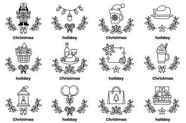 Noel ve bayramlar konseptinde bir dizi çizim.