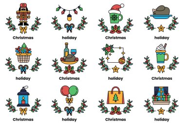 Noel ve bayramlar konseptinde bir dizi çizim.