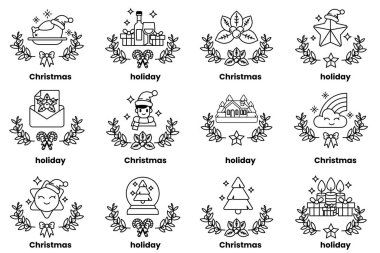 Noel ve bayramlar konseptinde bir dizi çizim.