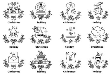 Noel ve bayramlar konseptinde bir dizi çizim.