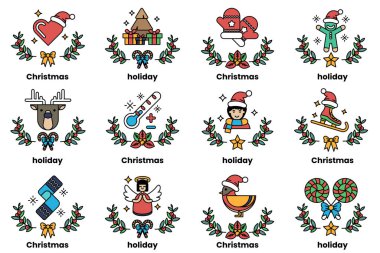 Noel ve bayramlar konseptinde bir dizi çizim.