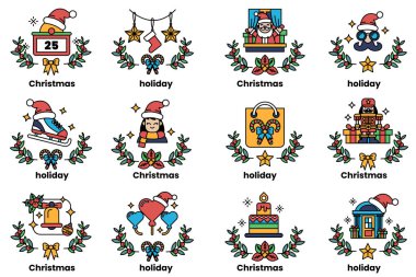 Noel ve bayramlar konseptinde bir dizi çizim.