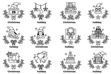 Noel ve bayramlar konseptinde bir dizi çizim.