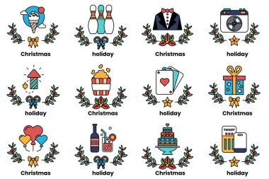 Noel ve bayramlar konseptinde bir dizi çizim.