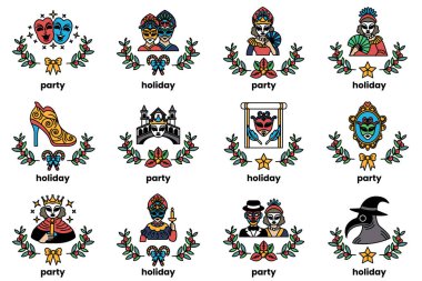 Sanat tarzında tatil nesneleri kavramında bir dizi çizim