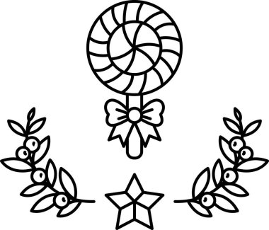 Bir şeker lolipopu yeşil yapraklar ve kırmızı böğürtlenlerle çevrilidir. Şekerleme lolipop görüntünün ana odak noktası, ama yapraklar ve böğürtlenler sahneye şenlikli bir dokunuş katıyor.