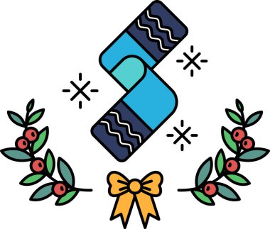 Bir yay ve yapraklarla mavi ve beyaz bir çorap gösterilir. Çorap yapraklar ve böğürtlenlerden oluşan bir çelenkle çevrilidir. Sıcaklık ve rahatlık kavramı, çorap sıcak kış kıyafetleriyle ilişkilendirildiği için.