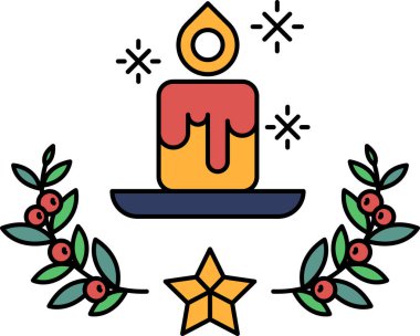 Kırmızı balmumu olan bir mum yakılır ve yeşil yapraklarla çevrilidir. Mum mavi bir tabağa konur.