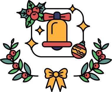 Noel çelenginde bir çan çizilir. Zil sarı ve kırmızıdır.