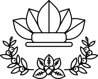 Yapraklar ve böğürtlenlerle süslü bir tasarım. Tasarım siyah ve beyaz. Çiçekler küçük ve yapraklar büyüktür. Tasarım basit ve zarif.