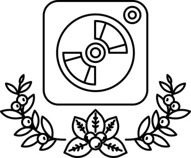 Yapraklı kenarlı bir CD kasasının siyah beyaz görüntüsü. CD kabı görüntünün ana odak noktasıdır ve yapraklı kenar tasarıma biraz doğa ve zarafet ekler.