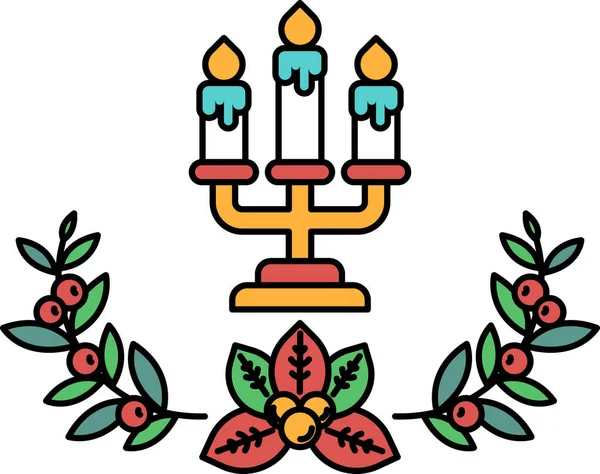 Üç mumlu ve yapraklı bir dizaynı olan bir mum tutacağı. Mumlar yakılır ve tutucu beyaz arka plana yerleştirilir.