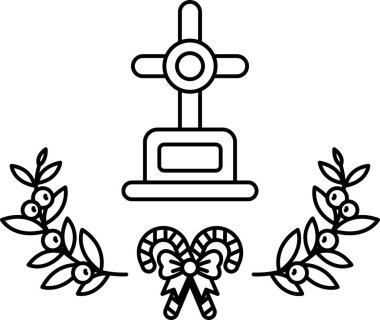 Mezar taşının üstünde bir haç var. Mezar taşı yapraklardan bir çelenk ve kurdeleyle çevrili.