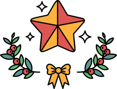 Yaprak çelenginin ortasına bir yıldız çizilir. Yıldız bir yay ve böğürtlen kümesiyle çevrilidir. Kutlama ve sevinç kavramı, bir yıldız olarak