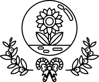 Ortasında güneş olan bir çiçek gibi. Çiçek yapraklar ve bir kurdeleyle çevrilidir.