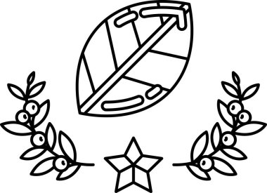 Bir futbol topunu çevreleyen yapraklı bir sınır. Yapraklı sınır yapraklar ve meyvelerden oluşur.