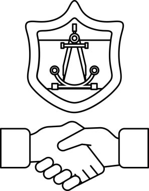 Arkalarında bir kalkan ile iki kişi arasında bir tokalaşma gösterilir. Kalkanın üzerinde pusula var. İki insan arasındaki güven ve işbirliği kavramı