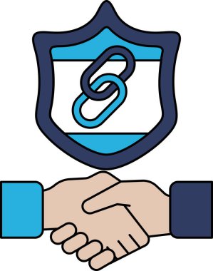 Arka planda bir kalkan ile iki kişi arasında bir tokalaşma gösterilir. Kalkanın üzerinde zincir var. İki insan arasındaki güven ve güvenlik kavramı