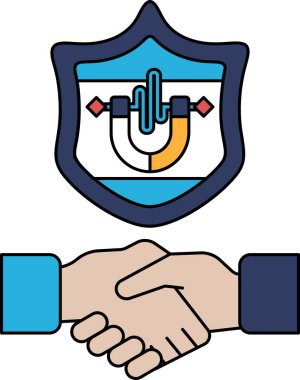 Arkalarında bir kalkan ile iki kişi arasında bir tokalaşma gösterilir. Kalkanın üzerinde logo var ve logo bir mıknatıs. İki insan arasındaki güçlü bağ kavramı