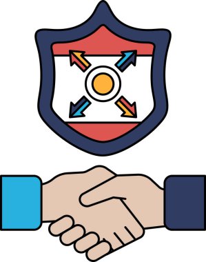 Sağ üst köşesini gösteren dört oklu bir kalkan. Kalkan iki eliyle titriyor.