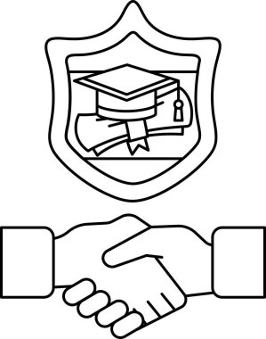 Mezuniyet şapkası ve diploması olan iki kişi arasında bir tokalaşma. Başarı ve başarı kavramı