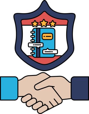 Üzerinde kitap olan bir kalkan ve iki el titriyor. Kalkan bir korunma sembolü ve kitap da bilgiyi temsil ediyor. İki el titremesi el sıkışmayı sembolize eder, ki bu bir anlaşma göstergesidir.