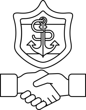 Arka planda bir kalkan ile iki kişi arasında bir tokalaşma gösterilir. Kalkanın üzerinde çapa var. İki insan arasındaki güven ve işbirliği kavramı