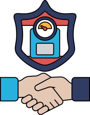 Terazinin önünde el sıkışan iki elin siyah beyaz çizimi. Ölçek güven ve anlaşmanın sembolüdür.