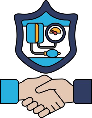 Ortada kalp ve tansiyon kelepçesi olan iki elin siyah beyaz çizimi.