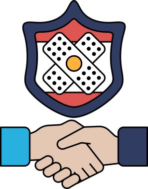 Bir elinde bandajla el sıkışan iki elin beyaz ve siyah çizimi.