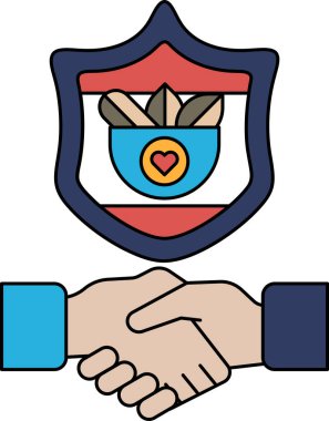 Arkalarında bir kalkan ile el sıkışan iki elin siyah beyaz çizimi. Kalkanın üzerinde bir kalp var ve üzerinde 