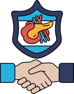 Arkalarında bir kalkan ile el sıkışan iki elin siyah beyaz çizimi. Kalkanın üzerinde bir kalp ve bir parça et var. İki insan arasındaki güçlü bağ kavramı