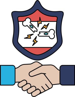 Arkalarında bir kalkan ile el sıkışan iki elin siyah beyaz çizimi. Kalkanın üzerinde kemikler var.