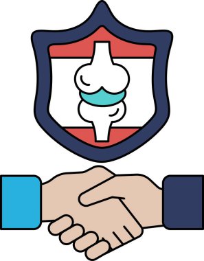 Arkalarında bir kalkan ile el sıkışan iki elin siyah beyaz çizimi. Kalkanın üzerinde 