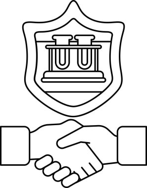 Arkalarında bir kalkan ile titreyen iki elin siyah beyaz görüntüsü. Kalkanın üzerinde bir bina var ve elleri de üstünde. İki kişi arasındaki el sıkışma kavramı