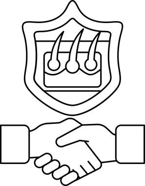 Arkalarında bir kalkan ile el sıkışan iki elin siyah beyaz çizimi. Kalkanın üzerinde üç saç var.