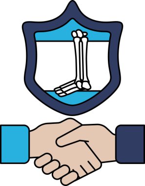 Arkalarında bir kalkan olan iki elin el sıkıştığı siyah beyaz bir görüntü. Kalkanın üzerinde bir iskelet var. El sıkışmayla sembolize edilen iki kişi arasındaki güçlü bağ veya anlaşma kavramı