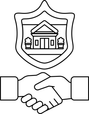 Arkalarında bir kalkan ile iki kişi arasında bir tokalaşma gösterilir. Kalkanın üzerinde bir bina var. Güven ve güvenlik kavramı