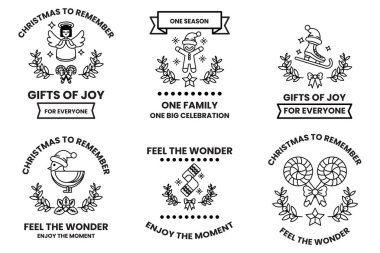 A set of Christmas themed stickers with a variety of designs and messages