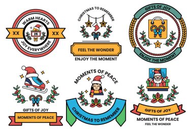 A set of Christmas themed stickers with a variety of designs and messages