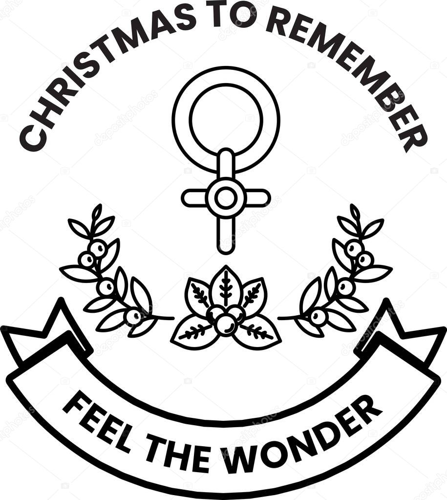 A black and white Christmas to Remember logo with a cross and a woman's silhouette. The logo is surrounded by a ribbon and the words 
