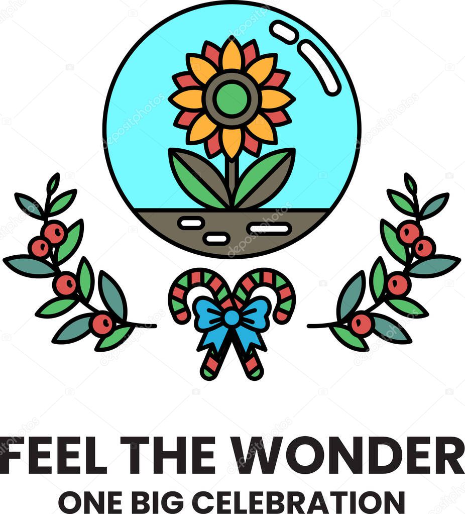 A black and white image of a flower with a glass vase and a ribbon. The image is titled Feel the Wonder and is meant to evoke a sense of joy and celebration