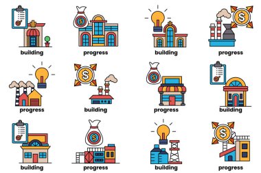 A set of illustrations in the concept of buildings and businesses in line art style