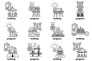 A set of illustrations in the concept of buildings and businesses in line art style